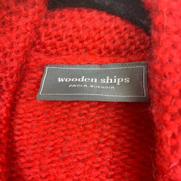 Wooden Ships Red Open Front Cardigan Wool Blend - Picture 3 of 6